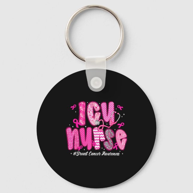 In October We Wear Nk Icu Nurse Breast Cancer Awar Keychain (Front)