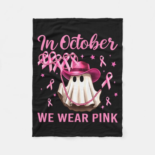 In October We Wear Nk Men Women Breast Cancer Awar Fleece Blanket (Front)