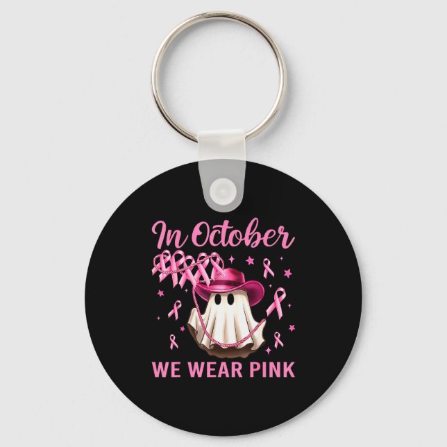 In October We Wear Nk Men Women Breast Cancer Awar Keychain (Front)