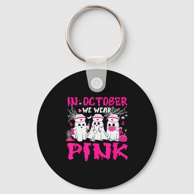 In October We Wear Nk Nurse Ghost Halloween Breast Keychain (Front)