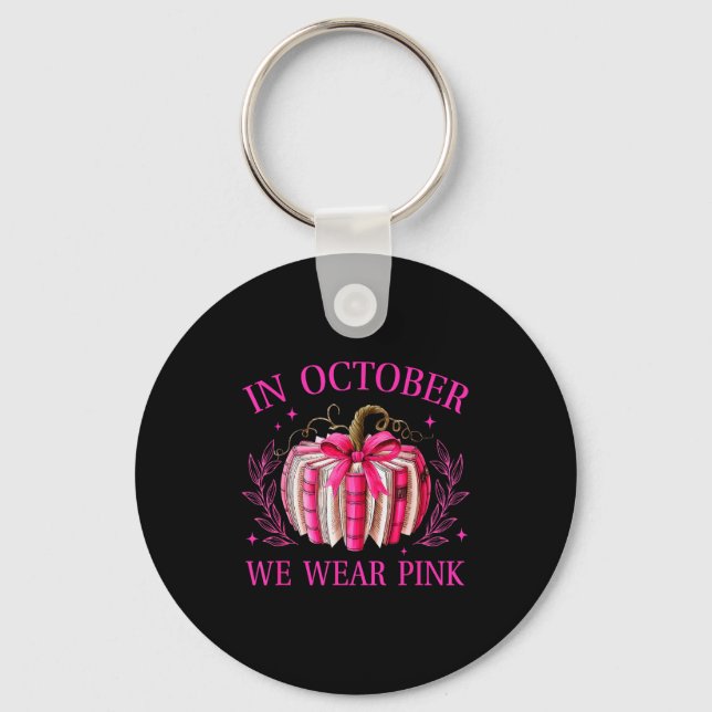 In October We Wear Nk Pumpkin Book Breast Cancer A Keychain (Front)