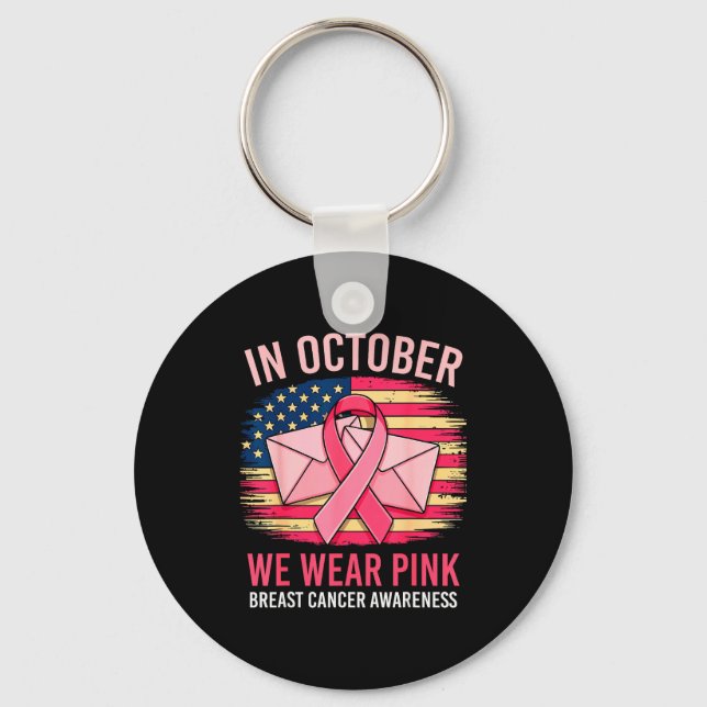 In October We Wear Nk Stal Worker Us Flag Breast C Keychain (Front)