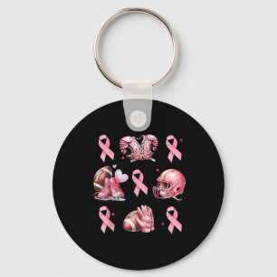 In October We Wear Pink And Watch Football Cancer Keychain