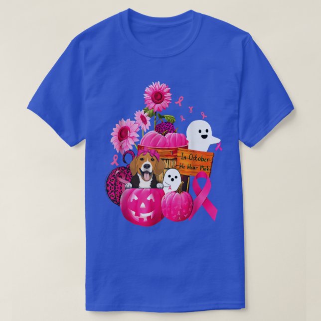 In October We Wear Pink Beagle Breast Cancer Hallo T-Shirt (Design Front)