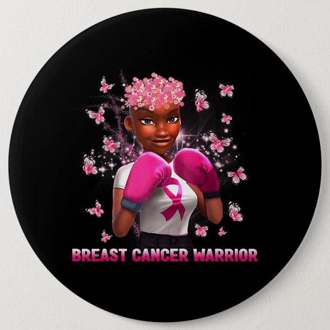 In October We Wear Pink Black Woman Breast Cancer  6 Inch Round Button (Front)