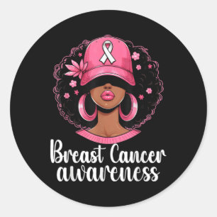 In October We Wear Pink Black Woman Breast Cancer  Classic Round Sticker