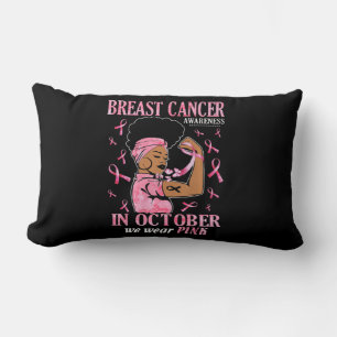 In October We Wear Pink Black Woman Breast Cancer  Lumbar Pillow