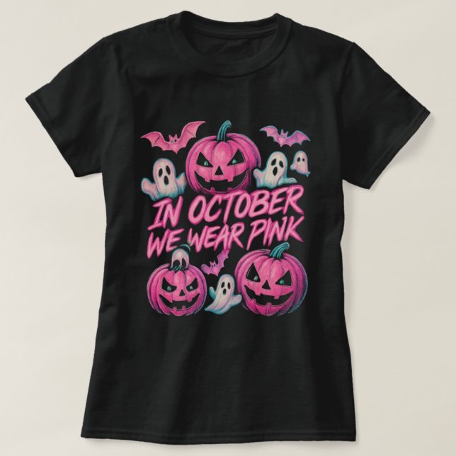 In October We Wear Pink Bootleg Halloween Design T-Shirt (Design Front)
