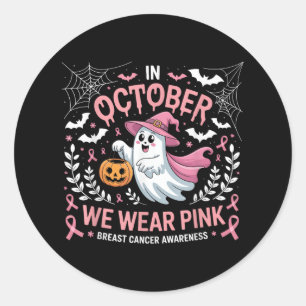 In October We Wear Pink Breast Cancer Awareness Ha Classic Round Sticker