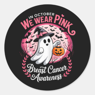 In October We Wear Pink Breast Cancer Awareness Ha Classic Round Sticker