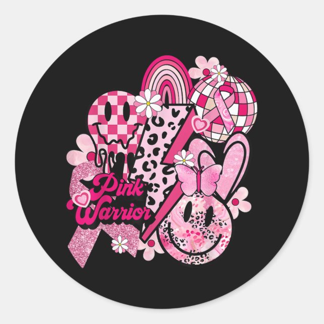 In October We Wear Pink Breast Cancer Awareness Ha Classic Round Sticker (Front)