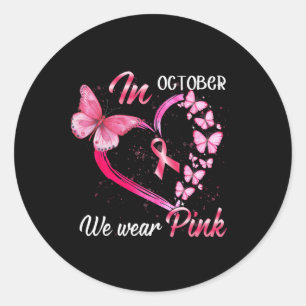 In October We Wear Pink Breast Cancer Butterfly Pi Classic Round Sticker