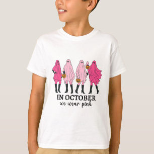 In October We Wear Pink Breast Cancer Funny Ghost  T-Shirt