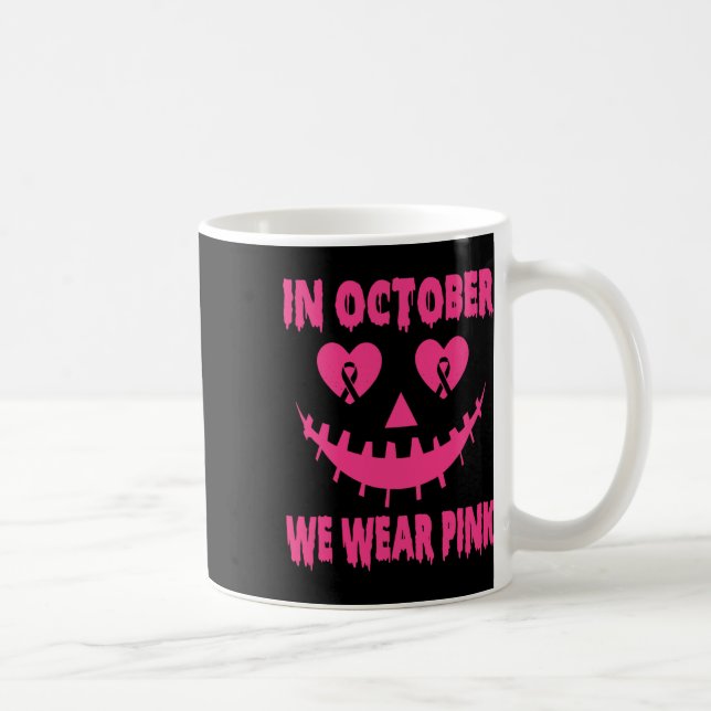 In October We Wear Pink Breast Cancer Halloween Pu Coffee Mug (Right)
