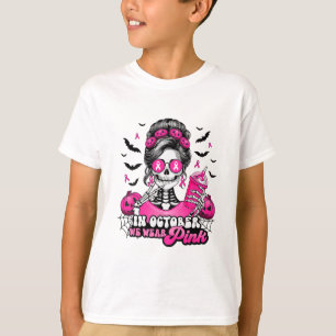 In October We Wear Pink Breast Cancer Skeleton Hal T-Shirt