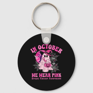 In October We Wear Pink Breast Cancer Women Ghost  Keychain