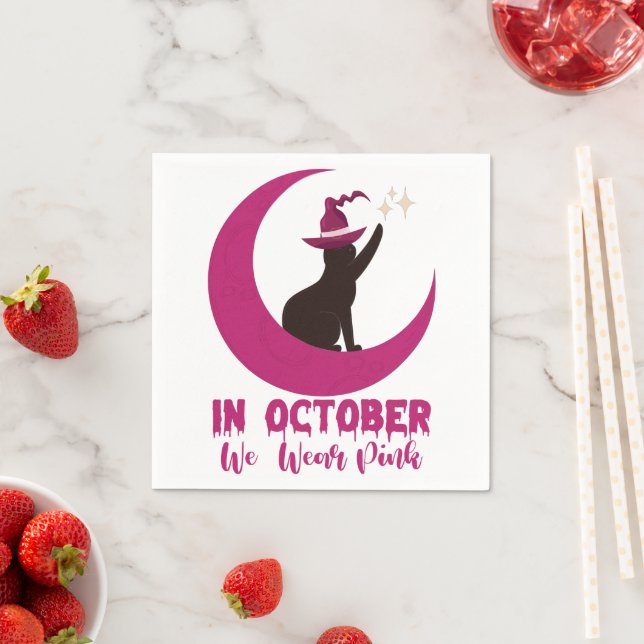 In October We Wear Pink Cat Breast Cancer Awarenes Napkin (Insitu)