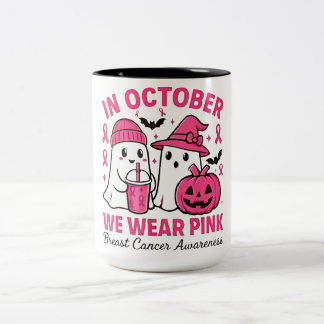 in October We Wear Pink Ghost Breast Cancer Awaren Two-Tone Coffee Mug