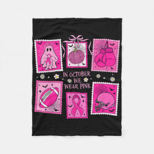 In October We Wear Pink Ghost Breast Cancer Stamp  Fleece Blanket