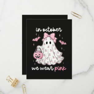 in October We Wear Pink Ghost Halloween Invitation Postcard