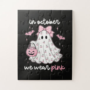 in October We Wear Pink Ghost Halloween Jigsaw Puzzle