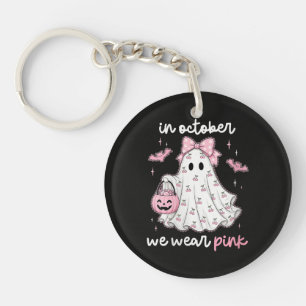 in October We Wear Pink Ghost Halloween Keychain