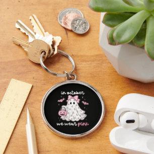 in October We Wear Pink Ghost Halloween Keychain