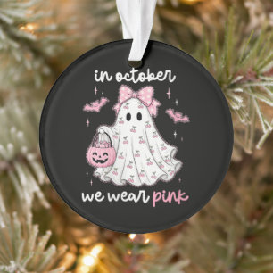 in October We Wear Pink Ghost Halloween Ornament