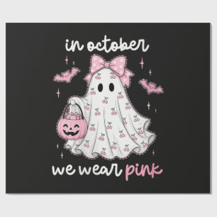 in October We Wear Pink Ghost Halloween Wrapping Paper