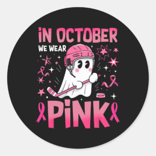 In October We Wear Pink Ghost Hockey Breast Cancer Classic Round Sticker