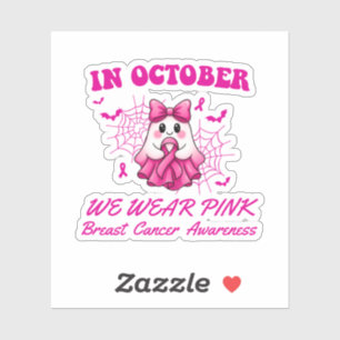 In October We Wear Pink Ghost Witch Breast Cancer