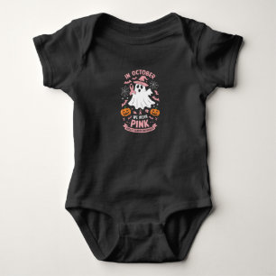 In October We Wear Pink Ghost Witch Breast Cancer  Baby Bodysuit