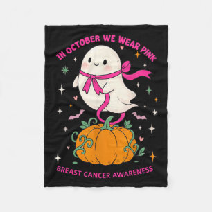 In October We Wear Pink Ghost Witch Breast Cancer Fleece Blanket