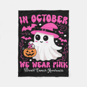 In October We Wear Pink Ghost Witch Breast Cancer Fleece Blanket