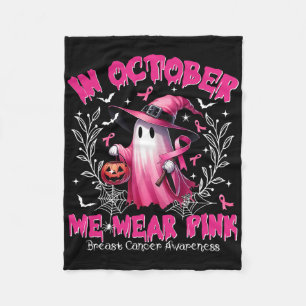 In October We Wear Pink Ghost Witch Breast Cancer Fleece Blanket