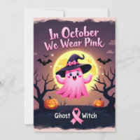 In October We Wear Pink Ghost Witch Breast Cancer 