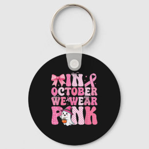 In October We Wear Pink Ghost Witch Breast Cancer Keychain