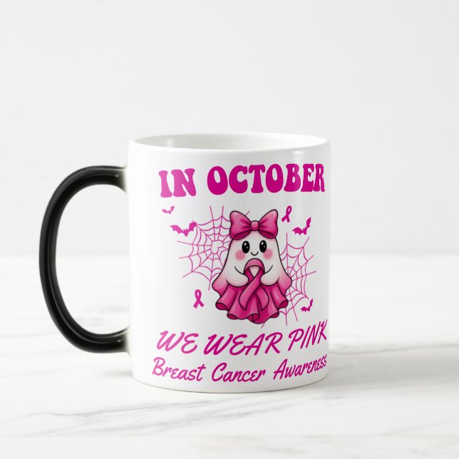 In October We Wear Pink Ghost Witch Breast Cancer  Magic Mug (Left)