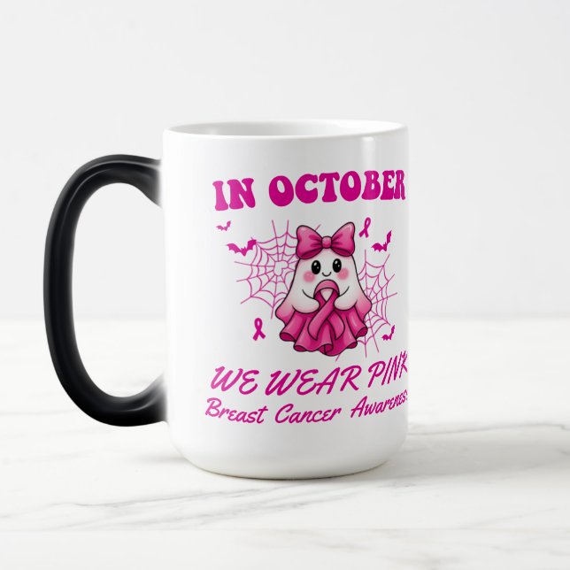In October We Wear Pink Ghost Witch Breast Cancer  Magic Mug (Left)