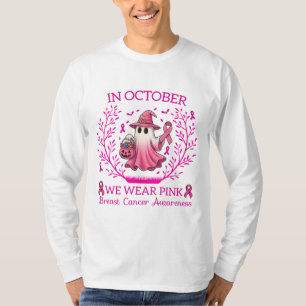 In October We Wear Pink Ghost Witch Breast Cancer T-Shirt