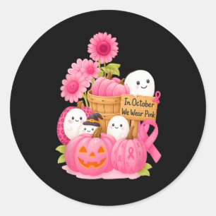In October We Wear Pink Ghosts And Pumpkins For Br Classic Round Sticker