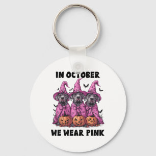 In October We Wear Pink Great Dane Halloween Breas Keychain