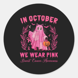 In October, We Wear Pink Halloween Black Cat Cute Classic Round Sticker