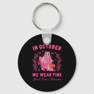 In October, We Wear Pink Halloween Black Cat Cute Keychain
