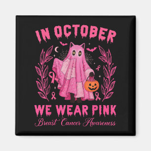 In October, We Wear Pink Halloween Black Cat Cute Magnet