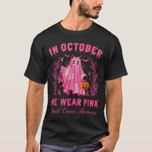 In October, We Wear Pink Halloween Black Cat Cute T-Shirt