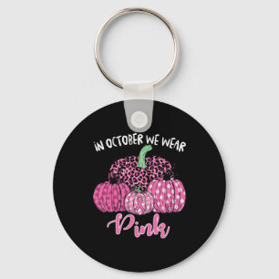 In October We Wear Pink Halloween Breast Cancer Aw Keychain