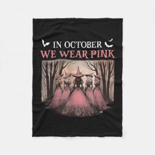 In October We Wear Pink, Halloween Spooky Pink Rib Fleece Blanket