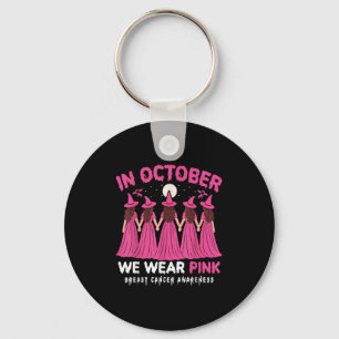 In October We Wear Pink Halloween Witch Breast Can Keychain