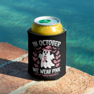 In October We Wear Pink Halloween Witch  Can Cooler